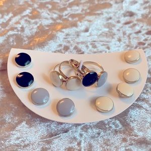 NEW 💗 Classy Cream, Grey, Black studs & rings set